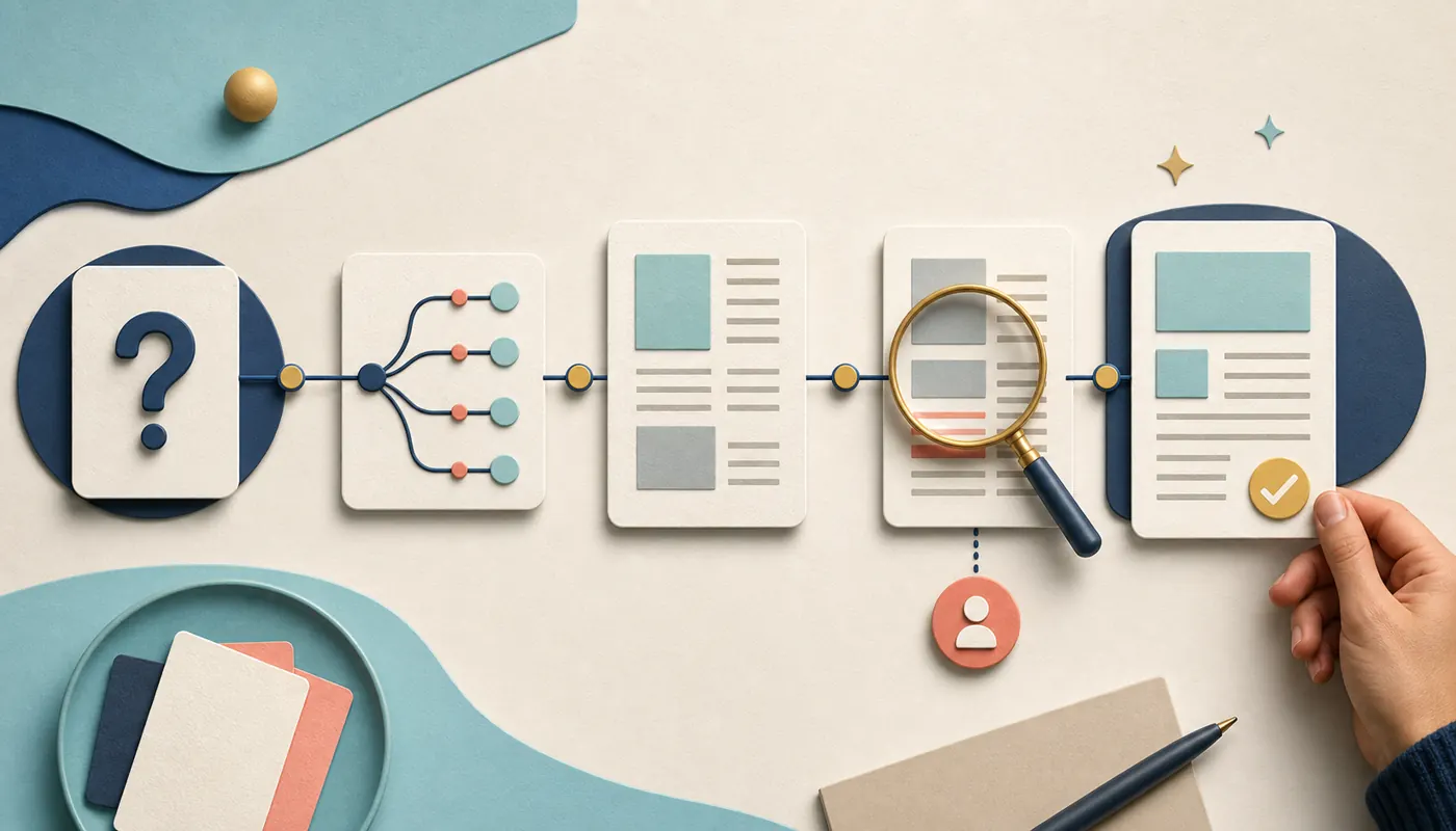Fluxo visual de inteligência artificial com pergunta, análise e revisão humana